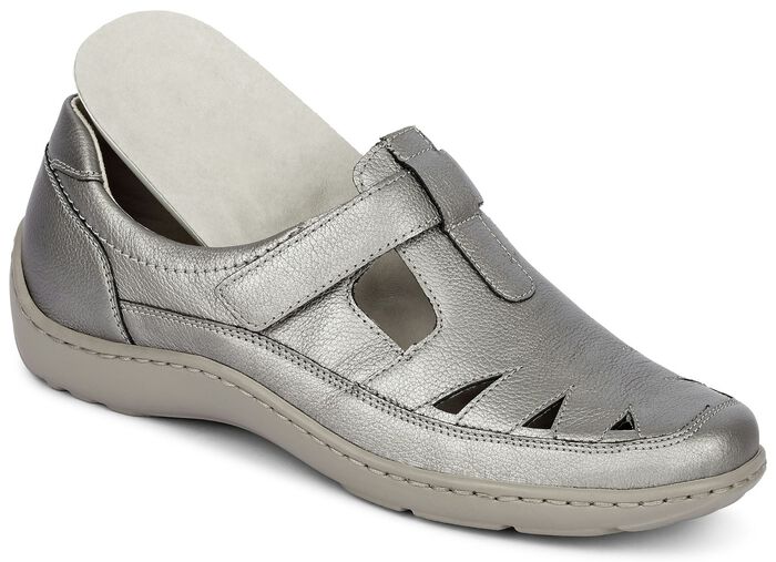 Waldl&auml;ufer, bequeme Damen-Slipper, Weite H, mit herausnehmbarem Fu&szlig;bett SILBERGRAU