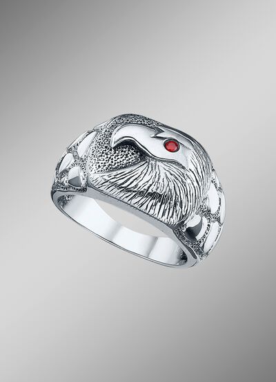 Massiver Herrenring mit Adler und echt Granat 