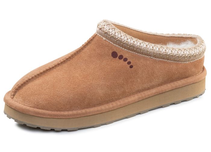 ELENA EDEN, warme Damen-Clogs, mit Lammfell CAMEL