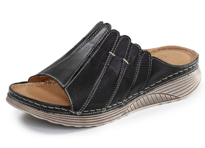 Gemini, stilvolle Damen-Pantoletten, Weite G, aus Leder SCHWARZ