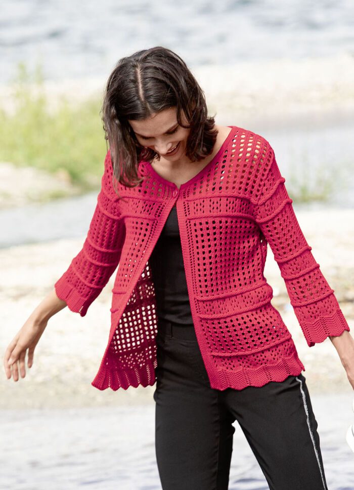 Strickjacke mit Ajourmuster ROT