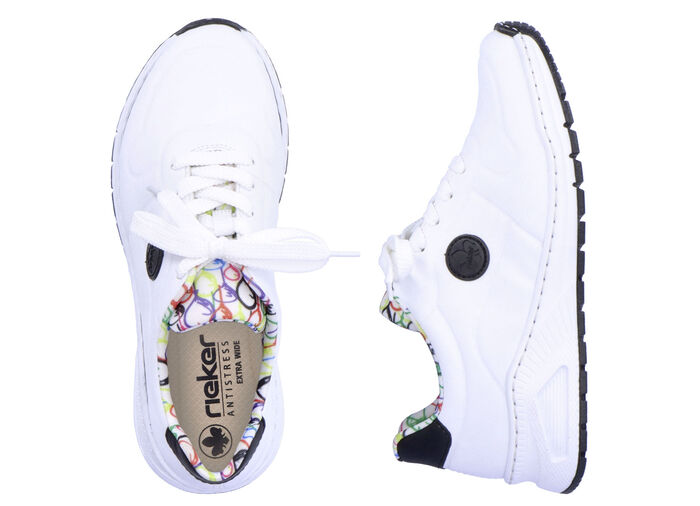 Rieker, stylische Damen-Sneaker, Weite H, mit herausnehmbarem Fußbett WEISS-SCHWARZ