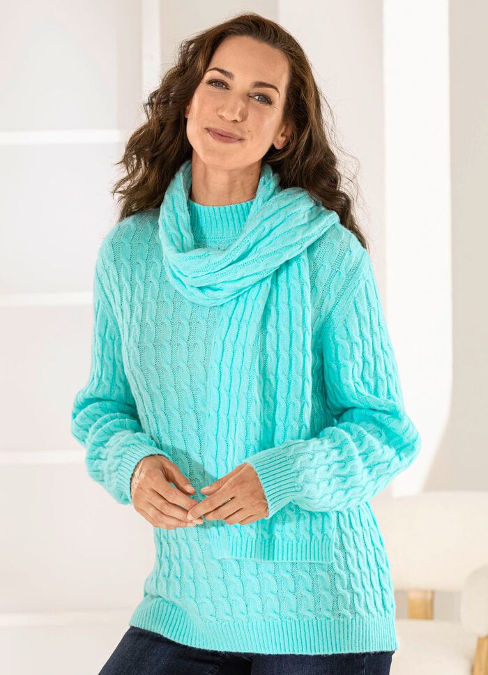 Pullover mit Schal in weicher Qualit&auml;t EISBLAU