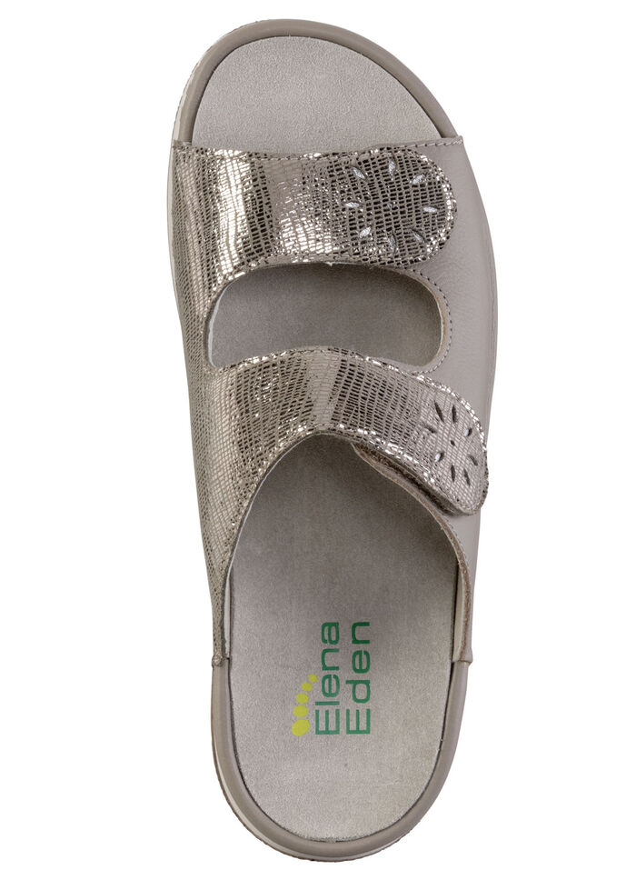 ELENA EDEN, bequeme Damen-Pantoletten, Weite H, mit herausnehmbarem Fußbett TAUPE-ANTIKBRONZE