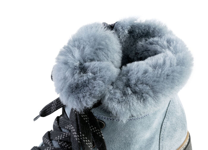 Waldläufer Schnür-Stiefelette mit kuscheligem Kragen aus Lammfell JEANSBLAU