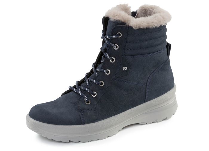 Schn&uuml;r-Bootie aus genarbtem Rind-Nubukleder MARINE