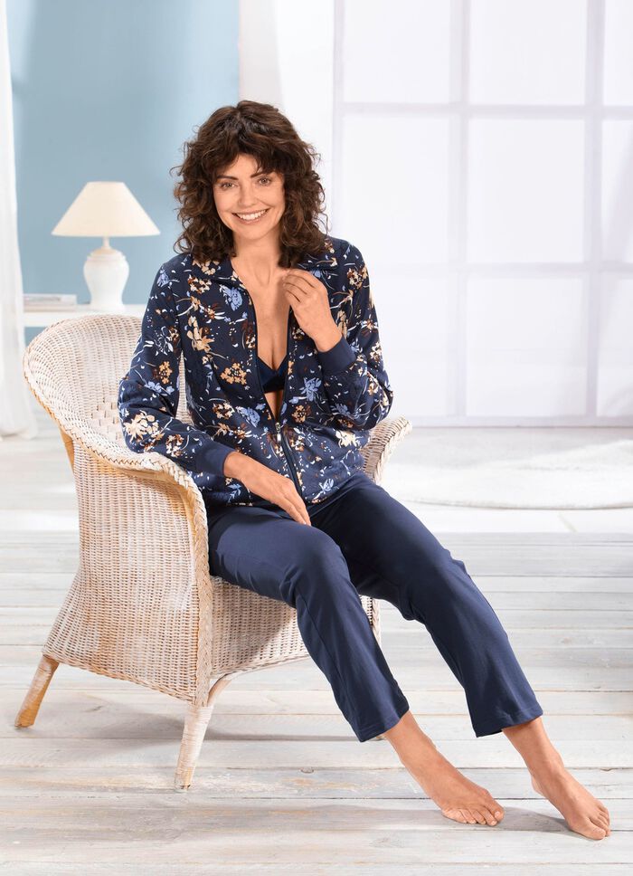 Hausanzug mit Blumen-Blätter-Druck 