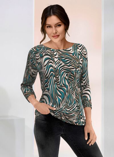 Shirt mit modischem U-Boot-Ausschnitt in 2 Farben 