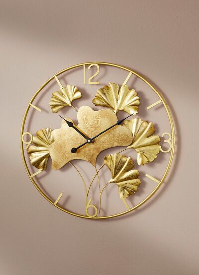 Wanduhr mit Ginkgo-Bl&auml;tterdesign 