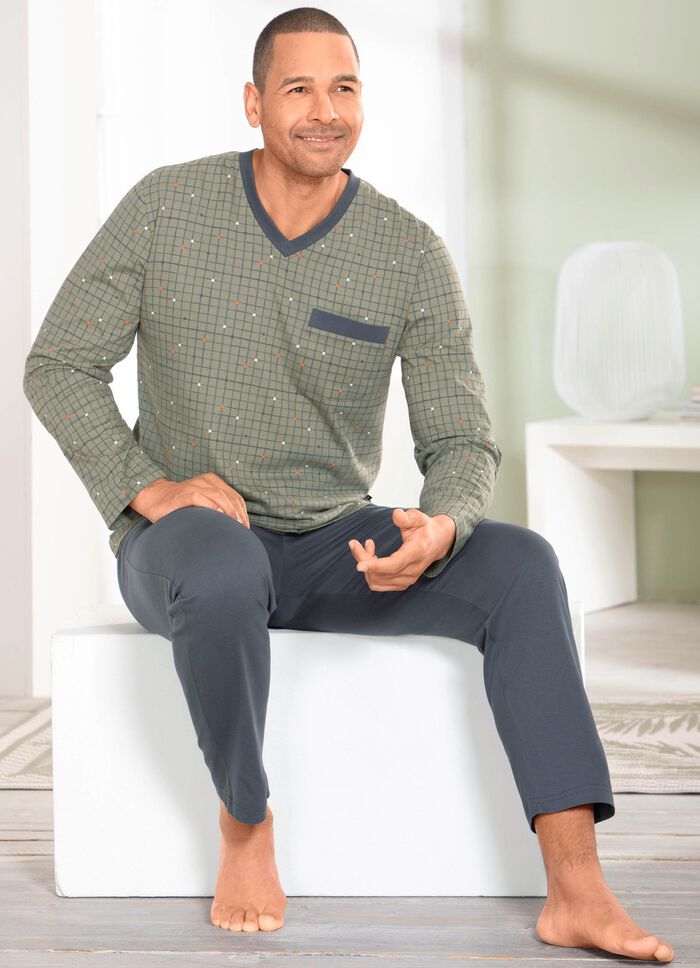 Zweierpack Schlafanz&uuml;ge mit V-Ausschnitt und offenen Abschl&uuml;ssen  