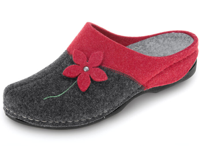 Laurina, klassische Damen-Hausschuhe, mit anatomisch geformtem Fußbett ROT-ANTHRAZIT