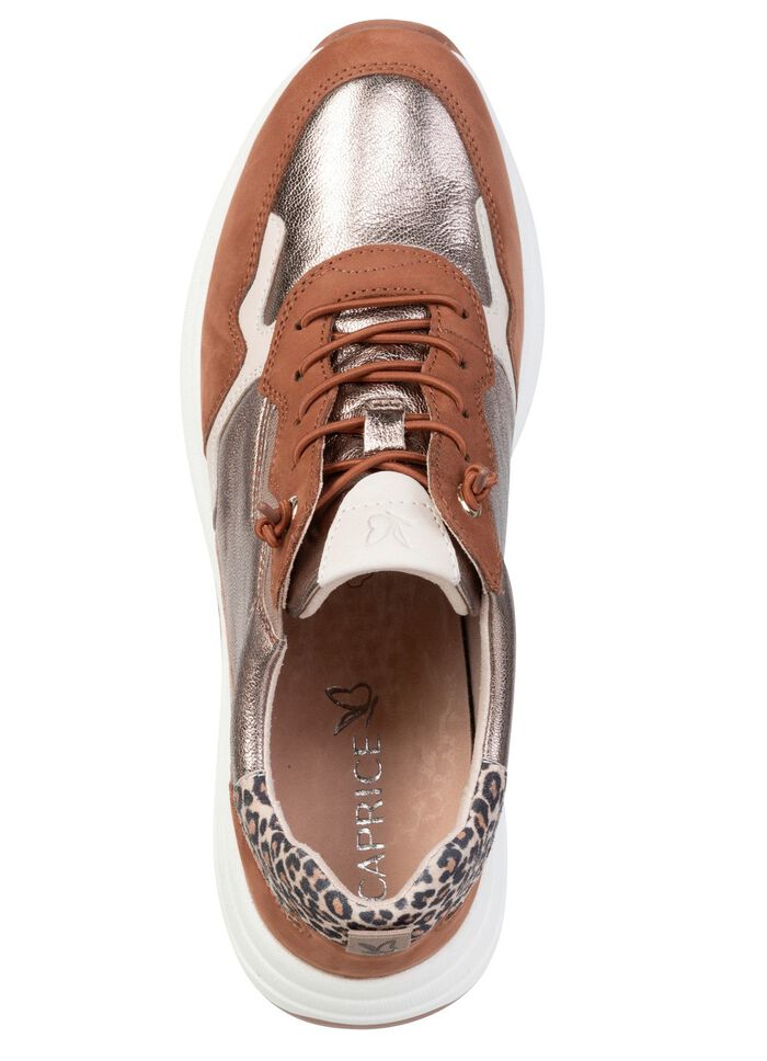 Caprice, trendige Damen-Sneaker, Weite G, mit herausnehmbarem Fu&szlig;bett COGNAC-ALTGOLD