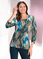 Shirt in farbbrillantem Allover-Druck BLAU-SCHWARZ-CAMEL