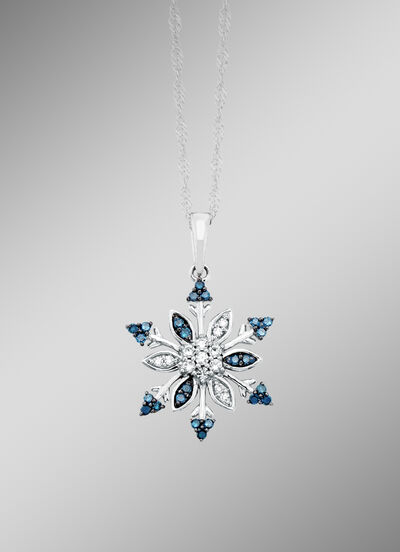 Schneeflocken Anhänger mit weißen und blauen Diamanten 