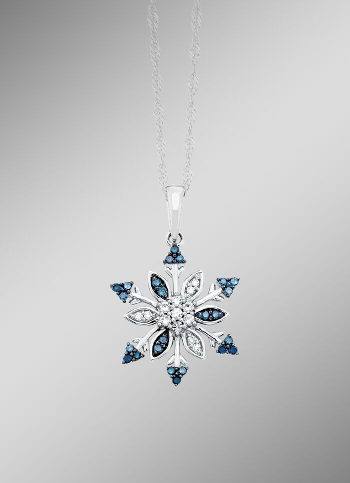 Schneeflocken Anhänger mit weißen und blauen Diamanten 