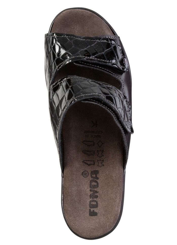 Pantolette aus Nappaleder und krokogepr&auml;gtem Lackleder SCHWARZ