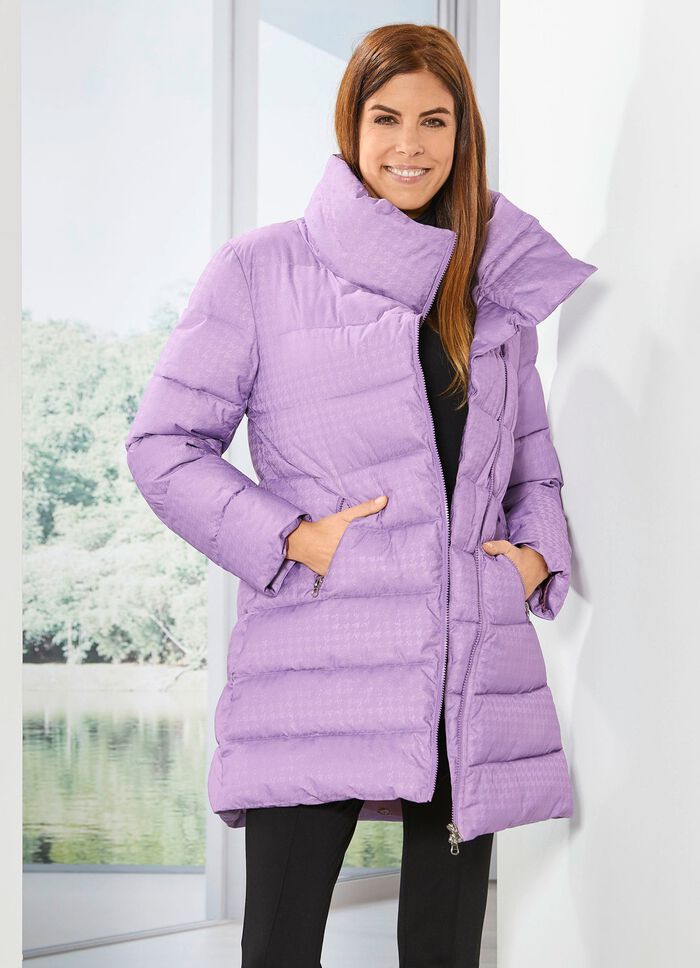 Longjacke mit dezent gl&auml;nzendem Hahnentritt-Dessin 