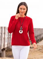 Pullover mit Ajourstreifen KIRSCHROT