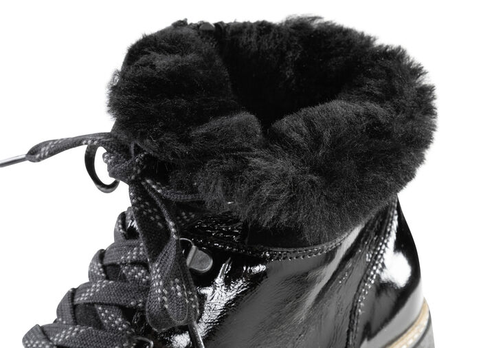 Waldläufer Schnür-Stiefelette mit kuscheligem Kragen aus Lammfell SCHWARZ