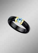 Steinring, echt schwarze Jade und Blautopas 