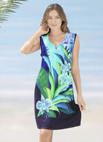 Kleid mit farbbrillantem Druckdessin, &auml;rmellos 