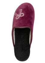 Zweierpack, klassische Damen-Hausschuhe, Weite G, mit funkelnden Glitzersteinchen 1X BORDEAUX, 1X CAMEL