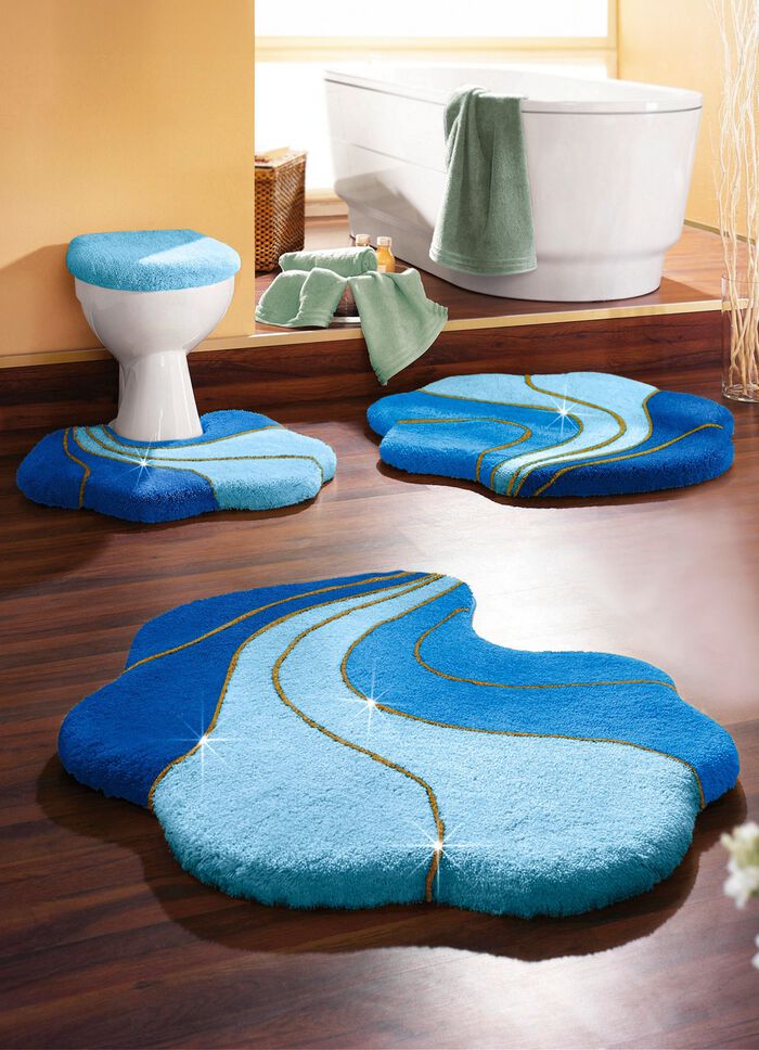 Barfu&szlig;weiche Badgarnitur Gold-Glitzergarn BLAU