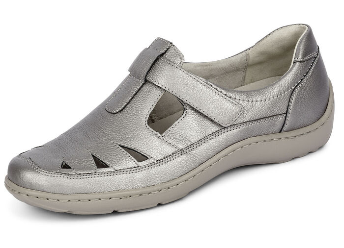 Waldläufer, bequeme Damen-Slipper, Weite H, mit herausnehmbarem Fußbett SILBERGRAU