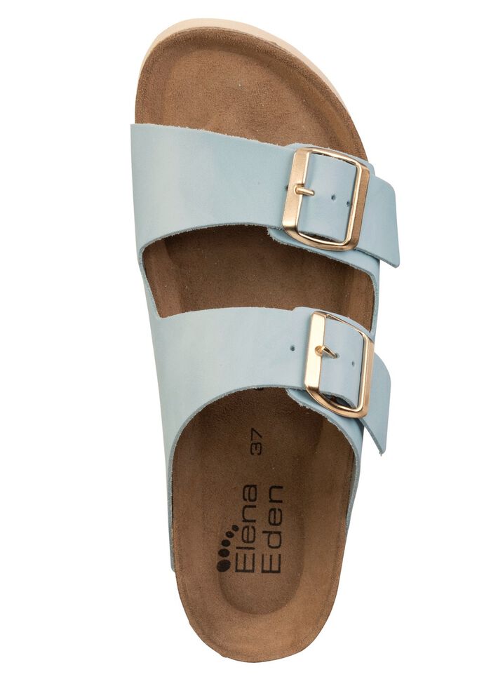 ELENA EDEN, bequeme Damen-Pantoletten, Weite H, mit Klettspange HELLBLAU