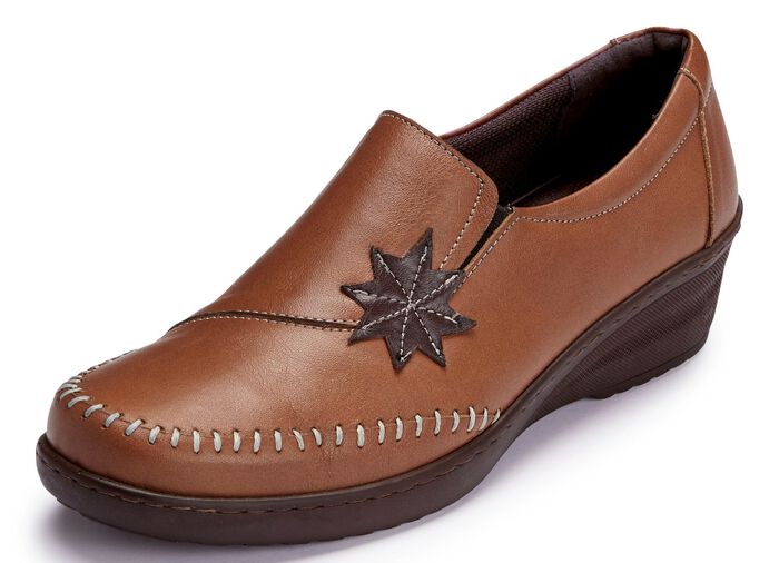 Gemini Slipper mit Leder-Applikation COGNAC
