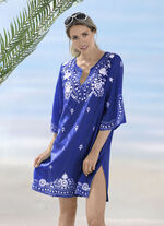 Tunika mit weißer Stickerei sowie Seitenschlitzen, reine Baumwolle ROYALBLAU-WEISS