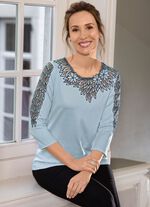 Shirt mit aufwendig bestücktem Tüll in 3 Farben BLEU