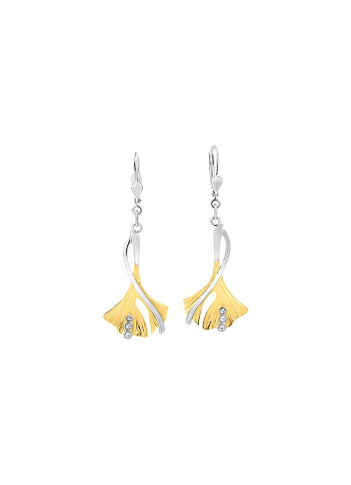 Ohrringe Ginkgoblatt in Bicolor mit synth. Zirkonia 