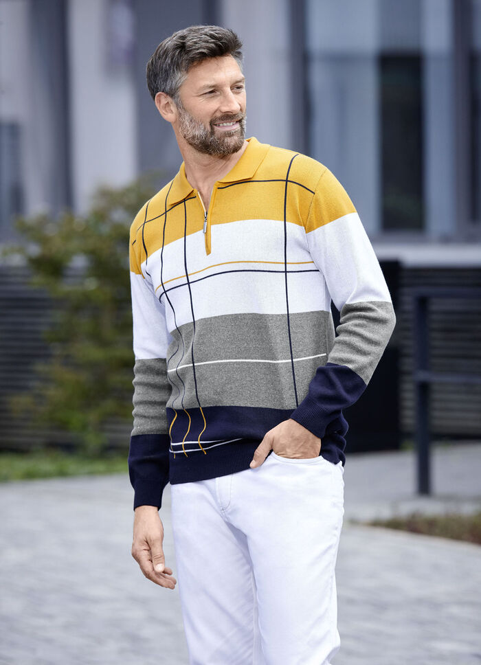 Polopullover mit Reißverschluss GELB-HELLGRAU-ANTHRAZIT