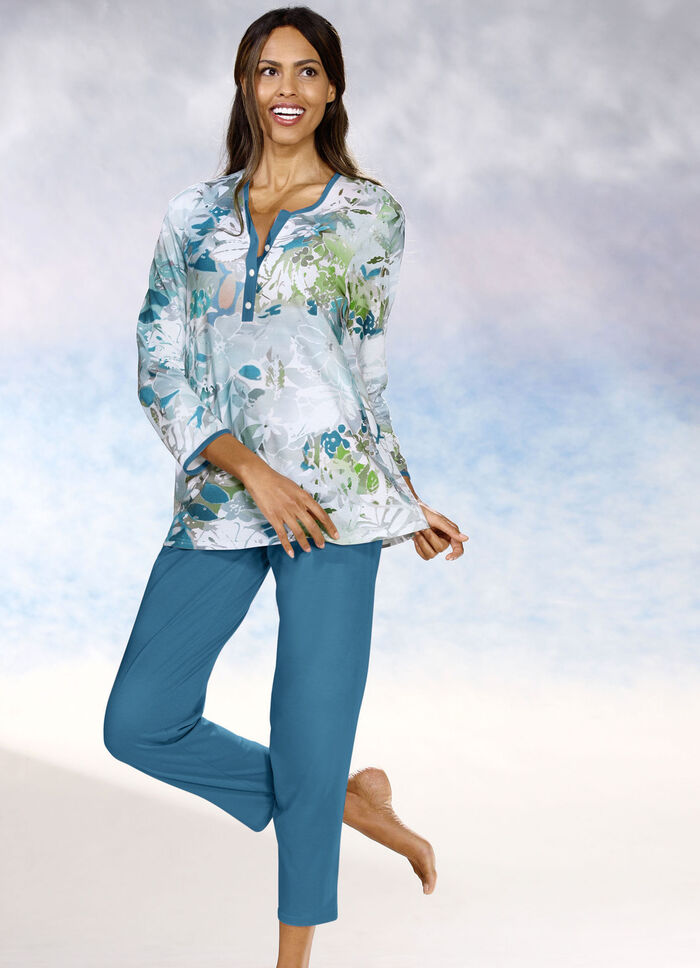 Schlafanzug mit langen Ärmeln und 7/8-langer Hose PETROL-BUNT