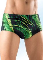 Badehose in h&ouml;herer Slipform mit buntem Druckdessin allover 