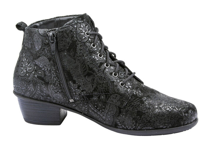 Waldläufer Schnür-Stiefelette mit floraler Prägung SCHWARZ