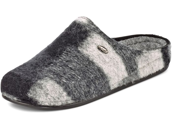Pantoffel aus flauschigem, buntem Wollstoff GRAU-SCHWARZ