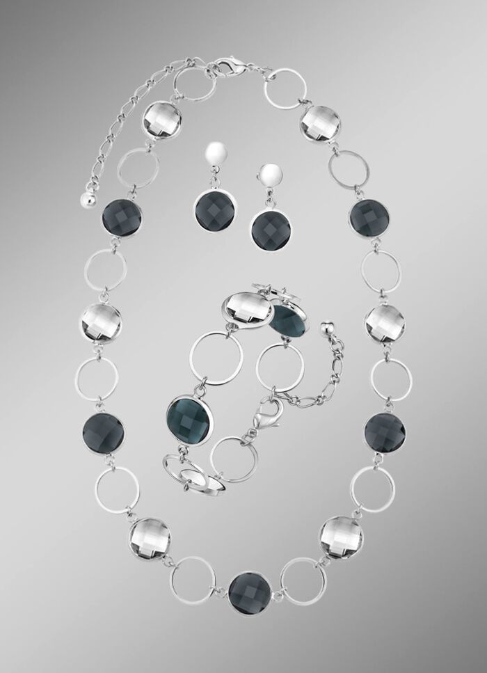 Schmuckset, 3-teilig, mit Kristallsteinen 