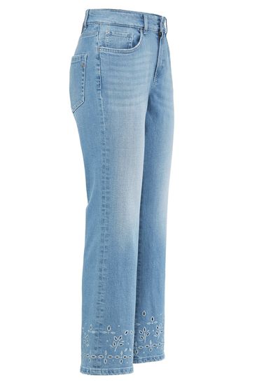 Jeans mit floraler Lochstickerei 