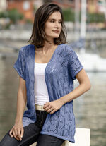Strickweste mit Ajourmuster JEANSBLAU MELIERT