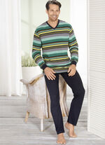 Schlafanzug mit V-Ausschnitt und B&uuml;ndchenabschl&uuml;ssen 