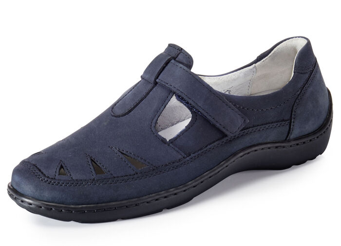 Waldläufer, bequeme Damen-Slipper, Weite H, mit herausnehmbarem Fußbett MARINE