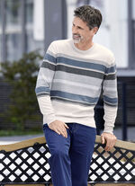 Gestreifter Rundhalspullover NATUR-GRAU-JEANSBLAU GESTREIFT