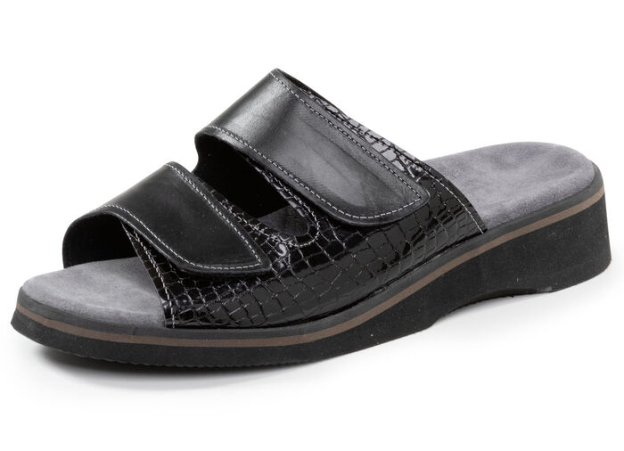 Komfortable Damen-Pantoletten, Weite K, mit Klettverschluss SCHWARZ