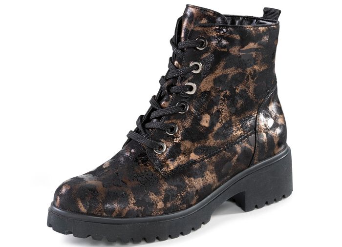 Waldl&auml;ufer Schn&uuml;r-Stiefelette mit Leo-Print SCHWARZ-BRONZE