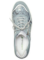 Waldläufer, bequeme Damen-Schnürschuhe, Weite H, mit herausnehmbarem Fußbett BLEU-MATTSILBER