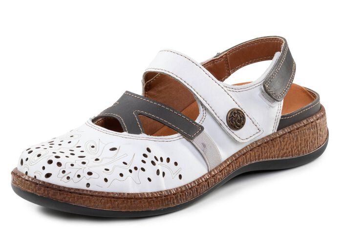 ELENA EDEN Slipper aus teilweise gepr&auml;gtem Nappaleder WEISS-GRAU