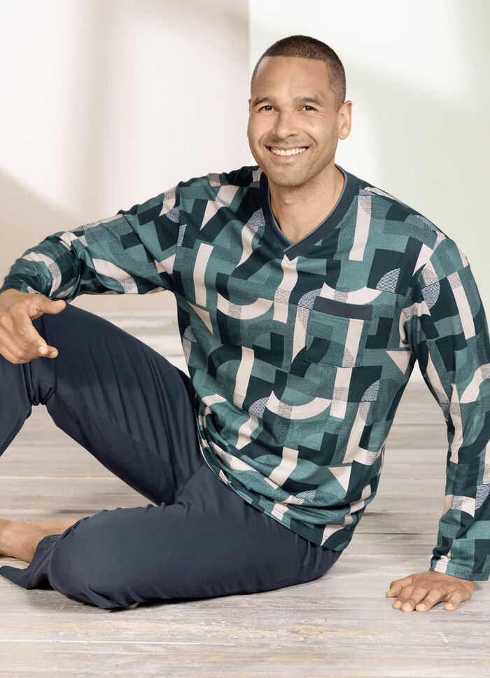 Schlafanzug mit V-Ausschnitt und Brusttasche 