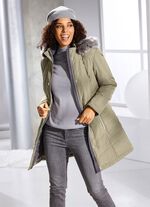 Longjacke mit abnehmbarem Kunstpelz-Besatz HELLGRÜN